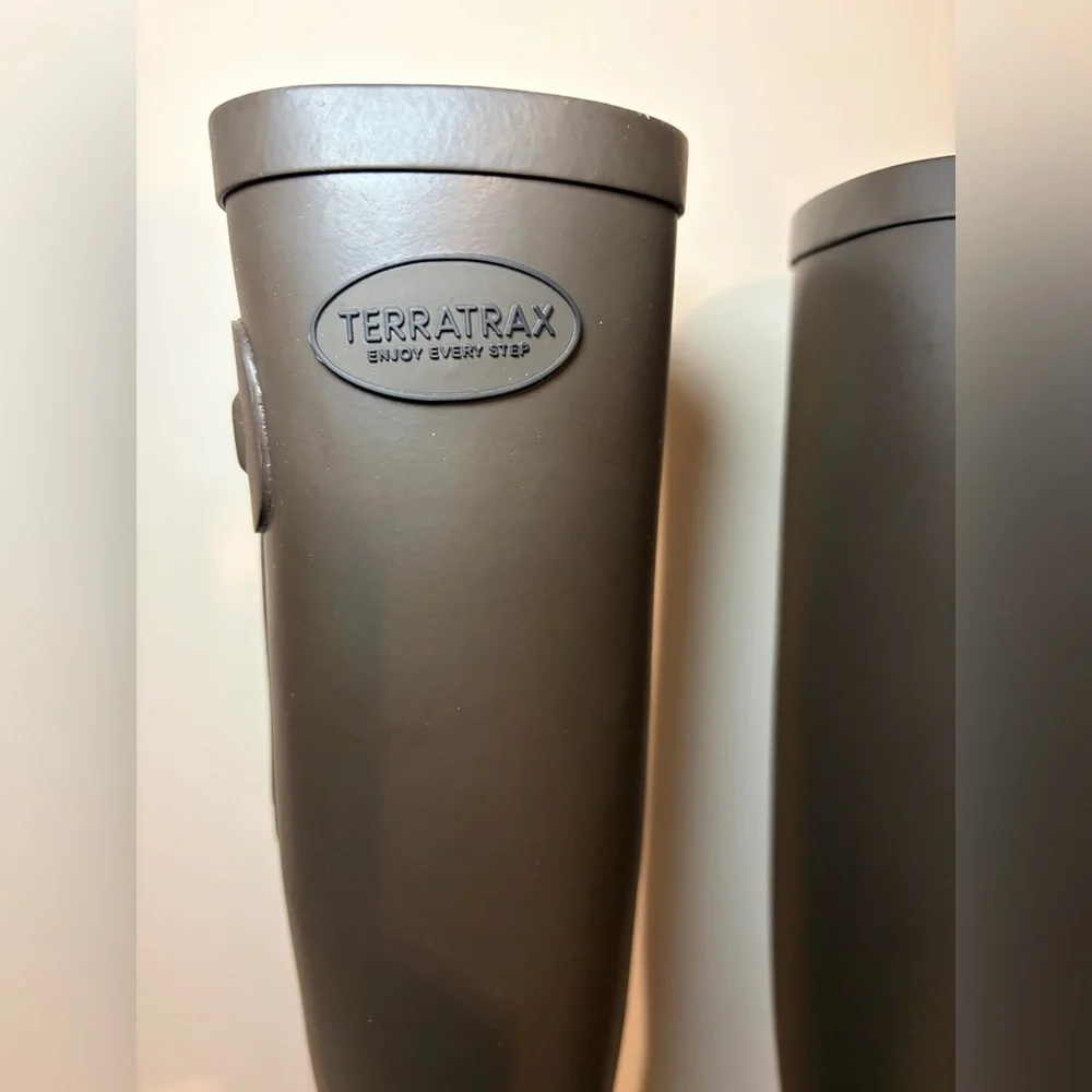 New TerraTrax Chocolate Waterproof Knee High Rain Boots Wide Calf Size 5